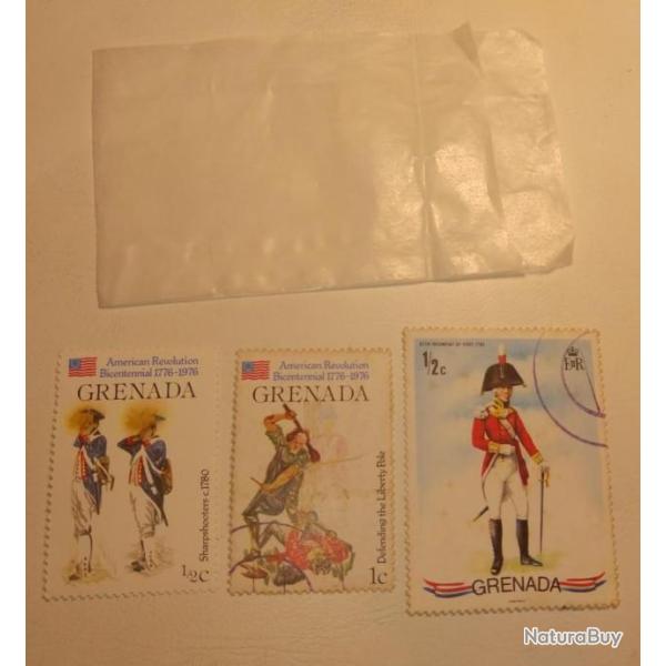 Lot 3 timbres Grenade, soldats rvolution amricaine.