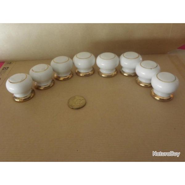 8 petit boutons de commode, poignes en porcelaine