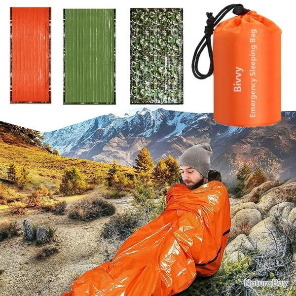 Sac de Couchage d'Urgence BIVY 5 Utilisations + Sifflet et Mousqueton - Survie Camping Randonn�e
