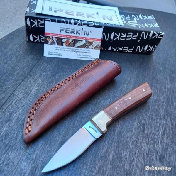 Couteau de Chasse PERKIN Manche en Bois avec �tui en cuir