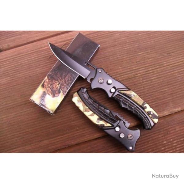 Petit Couteau Automatique Lame en Acier 7 Cm Manche Acier Grav Bi-Color 9 Cm