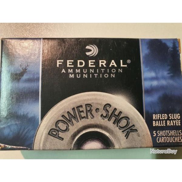 BOITE DE 5 CARTOUCHES FEDERAL CALIBRE 12/70 35GR BALLES SLUG MAGNUM 1520 FPS