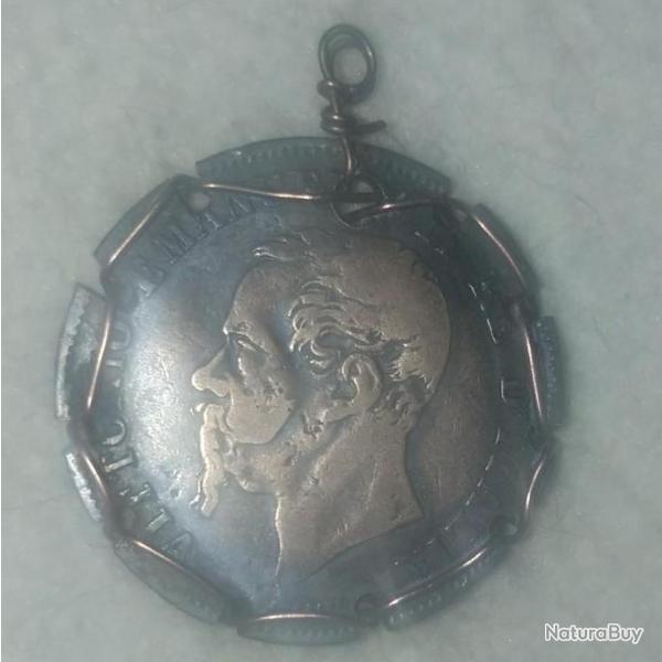 Pendentif sur base monnaie 5 centesimi italienne 1861.