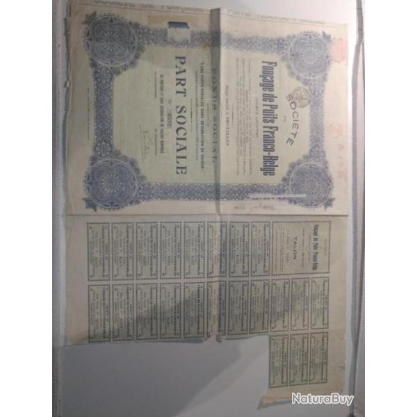 Action au porteur : Ste de Fon�age de Puits Franco-Belge. Bruxelles 1930.