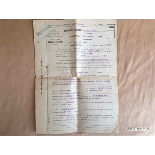 DOSSIER CONCILIATION DE DOMMAGES DE GUERRE 1er GM.