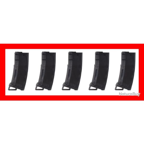 PACK DE 5 CHARGEURS MID-CAP SPEED 130 BILLES POUR M4 AEG NOIR