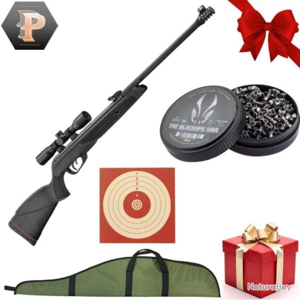 Pack Carabine � air comprim� Gamo Black bear cal. 4.5mm 19.9J + plombs + cibles + fourreau