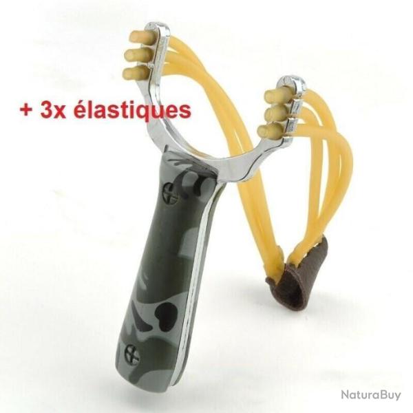 Fronde Lance Pierre Camouflage Ultra Puissante + 3 Elastiques de Rechange