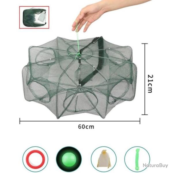 Nasse Pliable 8 Trous - 8 C�t�s - Diam�tre 60 Cm P�che Poisson Ecrevisse Crevette LIVRAISON OFFERTE