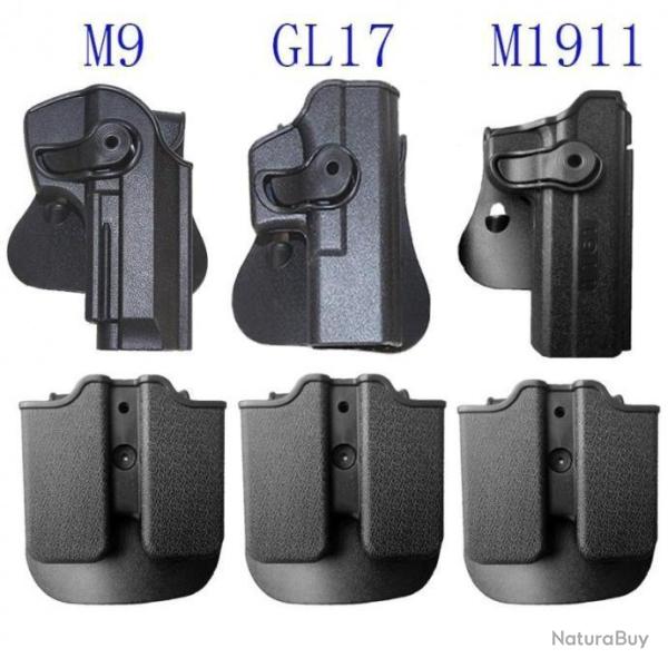 Holster �tui Pistolet Revolver COLT BERETTA GLOCK Droitier + Porte 2 Chargeurs LIVRAISON GRATUITE