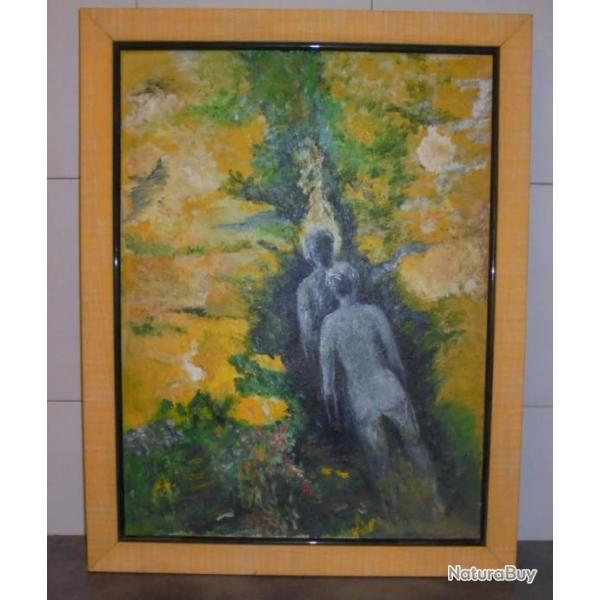 JEANINE BERNARD " LES CHEMINS DU PARADIS " TABLEAU PEINTURE 70cm x 55cm