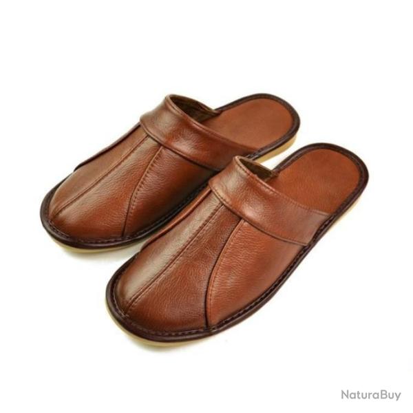 Chausson Mule - Pantoufle en Cuir - Noir ou Marron Bonne Qualit� LIVRAISON OFFERTE