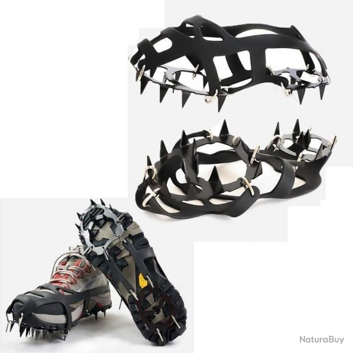 Azarxis Crampons Neige Antidérapant 8 10 13 Dents pour Chaussures Crampons de Glace en Acier Inoxydable pour Marche Randonnée (Noir - 10 Dents