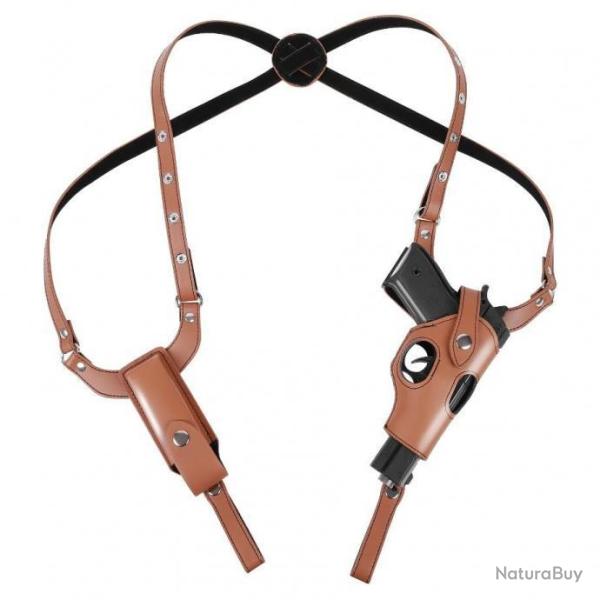 Etui Holster d'Epaule Universel + Porte Chargeur en Cuir 2 Couleurs Police Tir