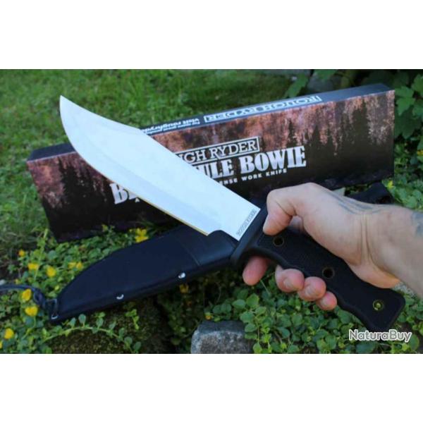 Couteau Bowie Rough Ryder Black Mule Bowie Lame Acier 3Cr13 Manche Caoutchouc Etui Nylon RR2233