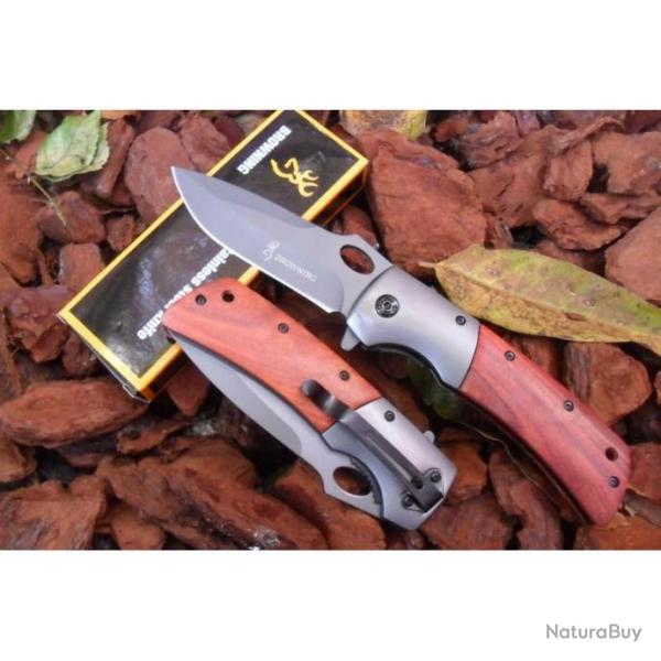 Couteau Massif Lame Acier 10 cm Manche Bois 13 cm Outdoor