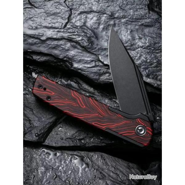 Couteau CIVIVI Cachet Red/Black Lame Acier 14C28N Manche Acier/G10 IKBS Framelock Clip CIVC20041C1 -