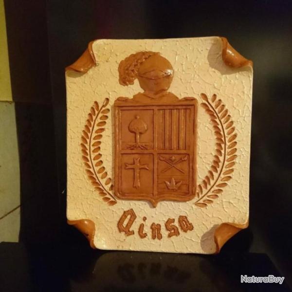 ART HRALDIQUE PLAQUE TERRE CUITE ou ARGILE ARMOIRIES AINSA ESPAGNE ARAGON mural