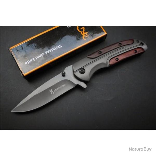 Couteau Pliant Lame Acier 9 cm Manche Acier / Bois 12 cm Outdoor