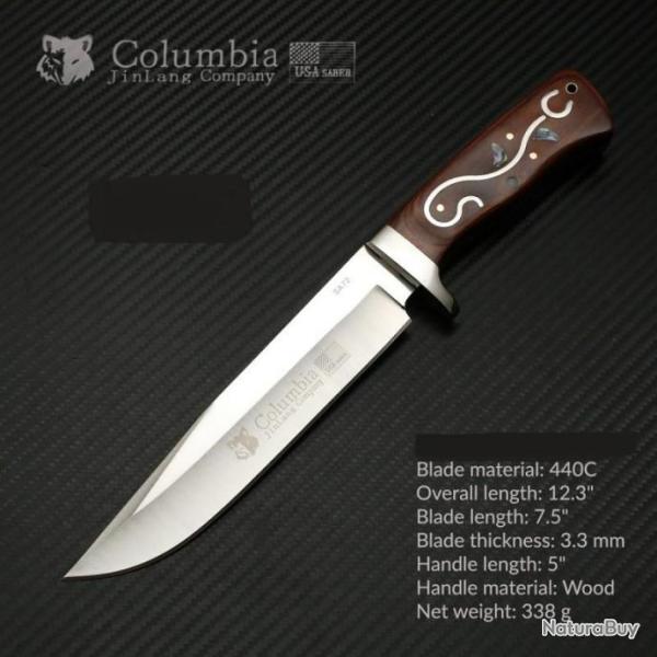 Poignard De Survie � Columbia � 31,5 Cm Type Rambo Acier Inoxydable Etui Ceinture