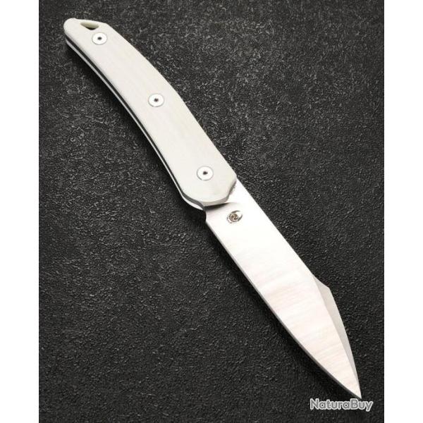 Couteau CMB Kisame White Lame Acier 14C28N Satin Manche G10 Etui Cuir CMBFB01A