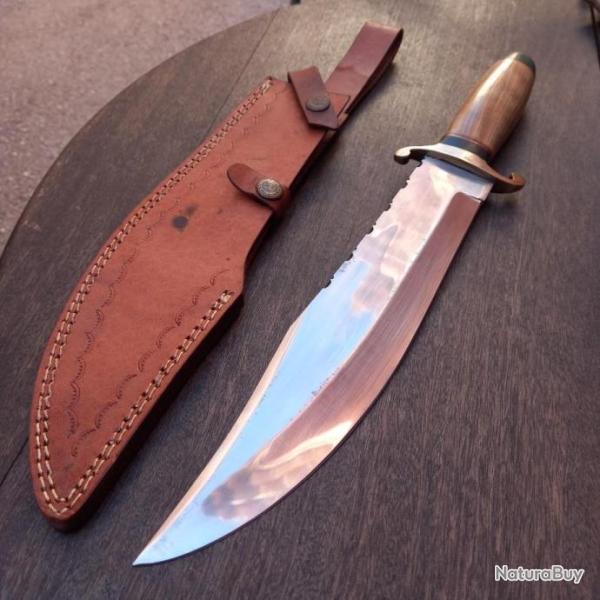 Grand Couteau BOWIE Manche en Bois avec tui en cuir
