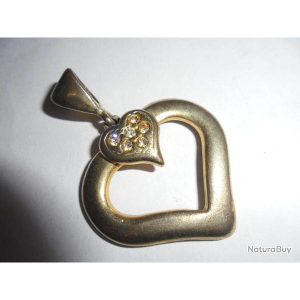 VINTAGE ANCIEN BIJOU PENDENTIF C�UR DOR� ORN� de STRASS 4.5cm x 3.5cm