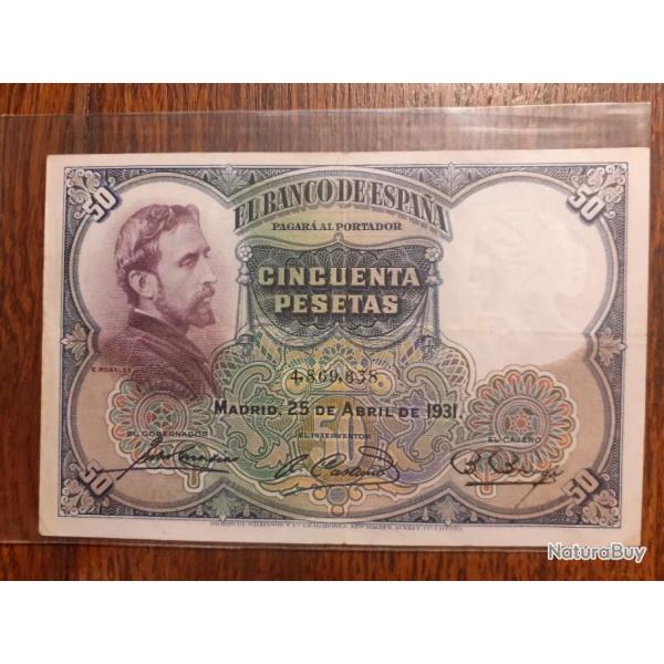 50 pesetas du 25 avril 1931 en ttb +