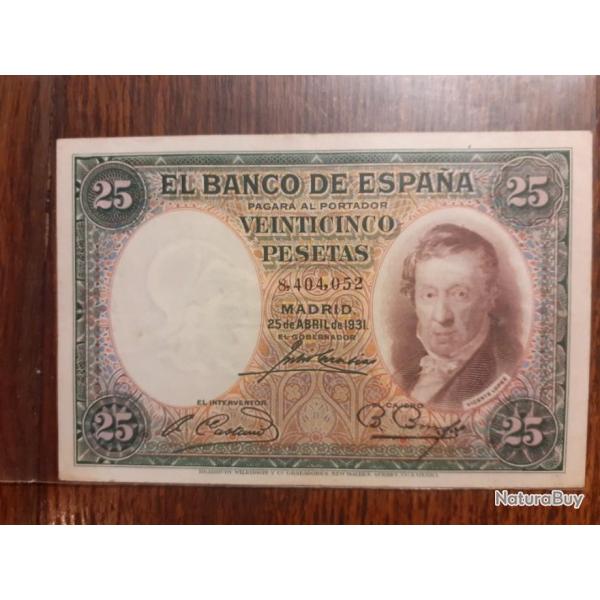 25 pesetas du 25 avril 1931 en ttb +