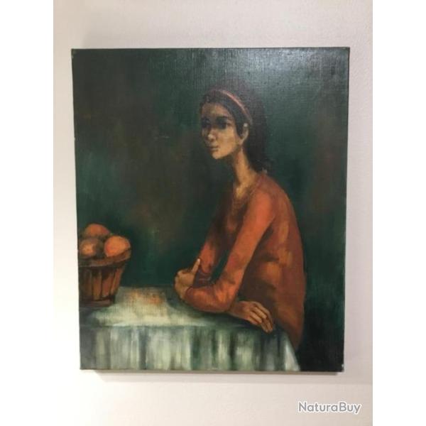 Tableau 1 - ��jeune femme attabl�e�� - Andr� FARDEL, peintre du Touquet Paris Plage