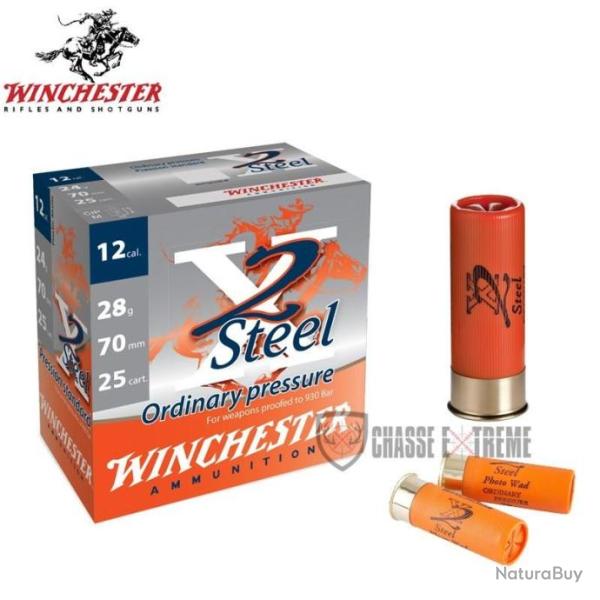 25 Cartouches WINCHESTER X2 Steel 28g cal 12/70 PB 7
