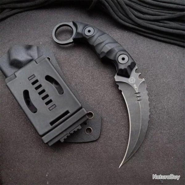 couteau karambit avec �tui kydex acier D2 tactique custom combat survie #0086