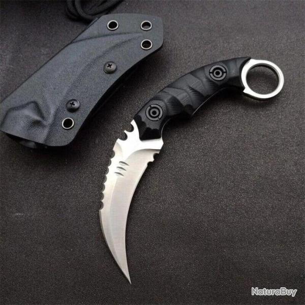 couteau karambit avec �tui kydex acier D2 tactique custom combat survie #0087