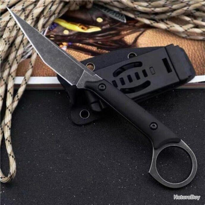 Couteau Karambit Tactique – Acier D2 – étui Kydex – Survie EDC – Neuf
