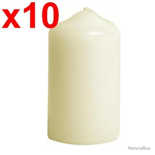 Lot de 10 Bougies de Survie d'Urgence 20h, Bougie Pilier Longue Dur�e, Combustion 20h, Ne Coule Pas