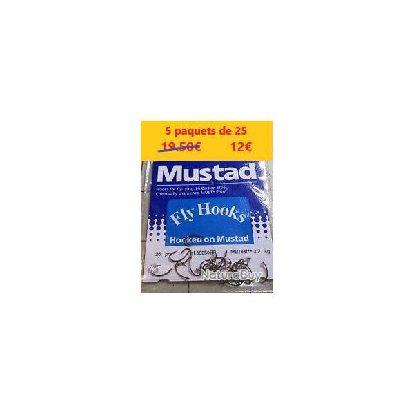LOT DE 5 PAQUETS de 25 Hame�ons  Mustad 80250BR SHRIMP CADDIS Fly Tying Hooks Size 16