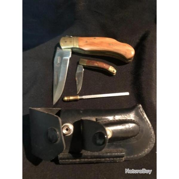 couteau pliant laguiole grand et petit modele avec fusil et etui