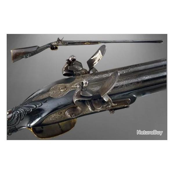 Juxtapos� silex de facture somptueuse, fin XVIII �me, canons sign�s FW Li�ge, Belgique