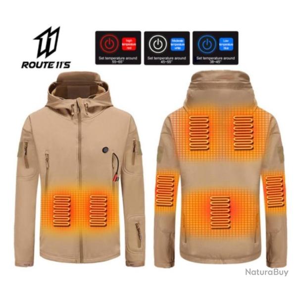 Veste SOFTSHELL Chauffante coloris BEIGE 7 Zones Chauffantes  USB