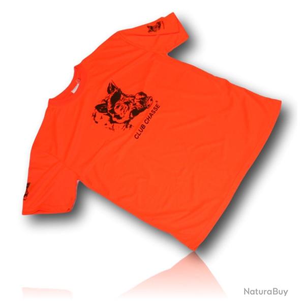 TEE SHIRT CLUB CHASSE ORANGE 100 POLYESTER IMPRESSION SANGLIER