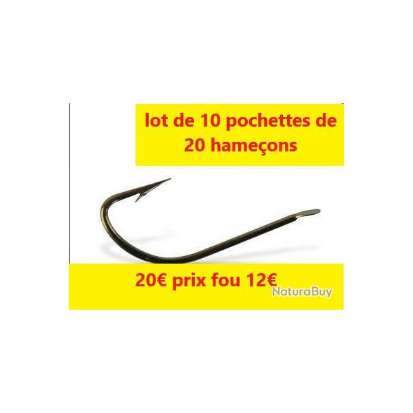 LOT DE 10 pochettes de 20 d'hame�ons FORG�S BRONZ�S DROITS  � PALETTE  N� 16 soit 200 hame�ons