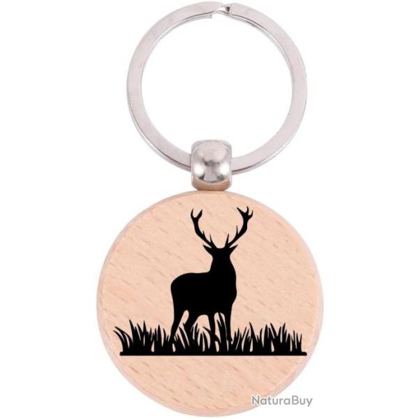 PORTE CL� CERF HERBE GRAVURE RECTO - FRAIS DE PORT OFFERTS