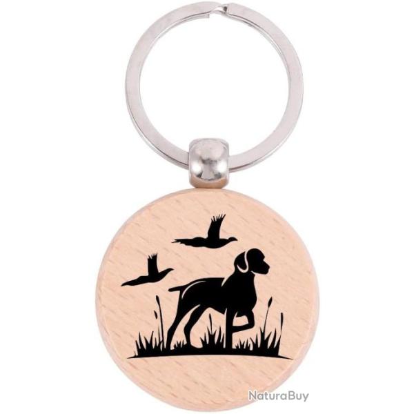 PORTE CL� CHIEN ET FAISANS ROSEAUX GRAVURE RECTO - FRAIS DE PORT OFFERTS