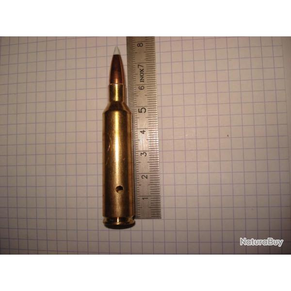 une cartouche de 7mm blaser neutralis�e, amorce percut�e, �tui perc�, pour collection