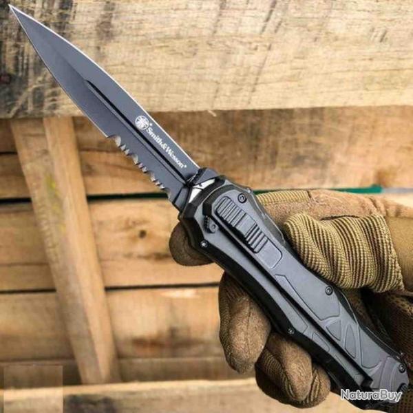 Couteau Automatique OTF Smith&Wesson Lame Acier AUS-8 Serr Manche Aluminium SWOTF9BS