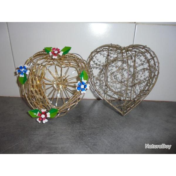 VINTAGE BOITE A BIJOUX C�UR EN M�TAL AJOUR� + VIDE POCHE FORME de C�UR