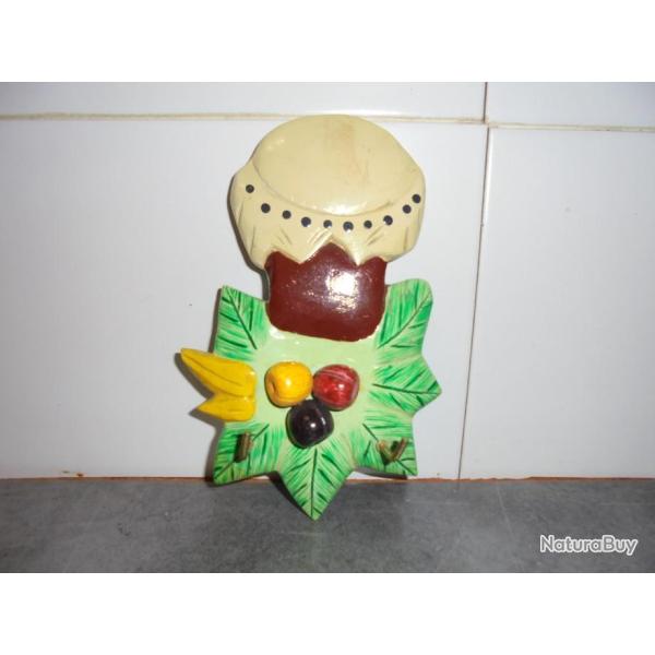 VINTAGE R�TRO PAT�RE EN BOIS MOTIF FLORAL CROCHET MURAL TORCHON SERVIETTE CLEF