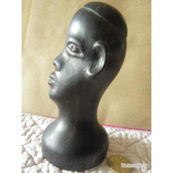 vintage buste tete africain sculpt� � la main en �b�ne
