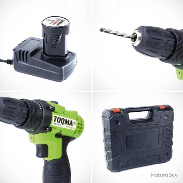 Visseuse Sans Fil Perceuse 32 Nm 2 Batteries1500Ah 12V Mandrin 10mm Lumi�re LED Chargeur Kit 24Pcs