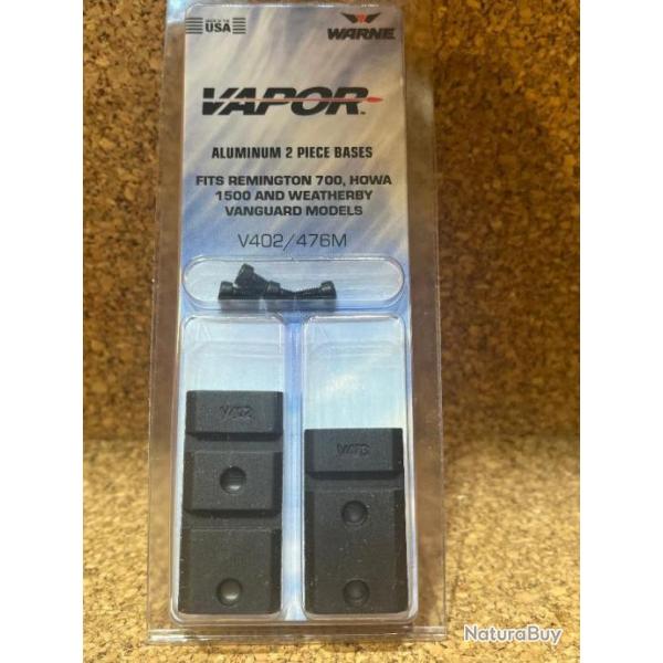 Paire d'embases Warne Alu pour Rem 700 + 2 Colliers 30mm Bas